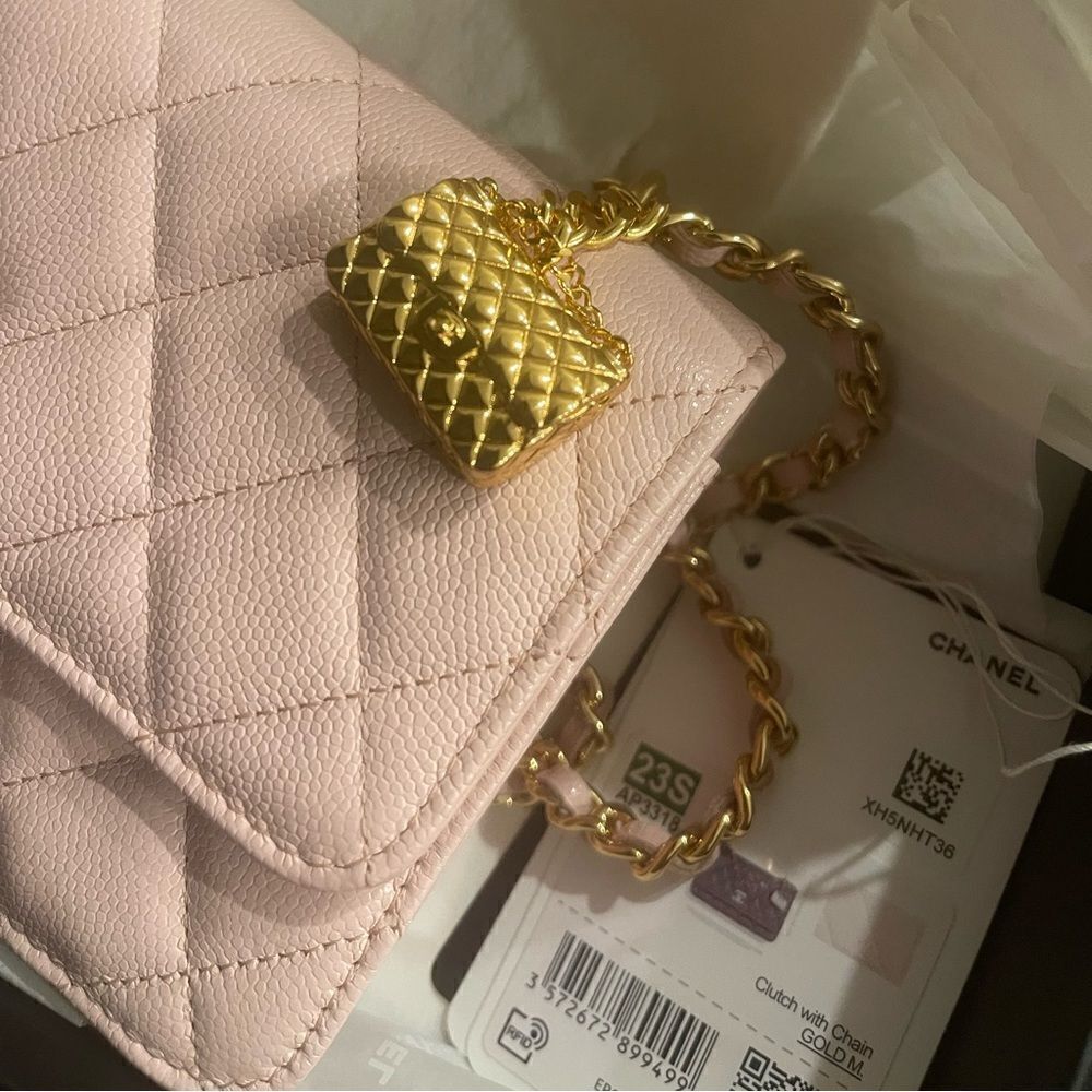 Pink Caviar Leather Wallet on Chain with Charm - Picture 2 of 12
